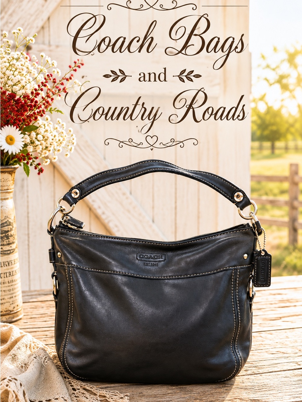 Coach Zoe F14707 Black Leather Hobo Shoulder Bag - Picture 9 of 10